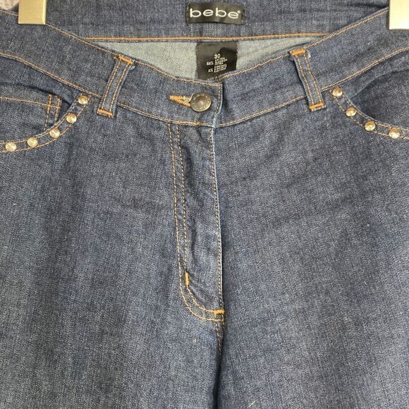 Bebe Studded Round Bottom Split Leg Flare Western Mid-Rise Cowgirl Jeans 30‎ - Picture 6 of 12